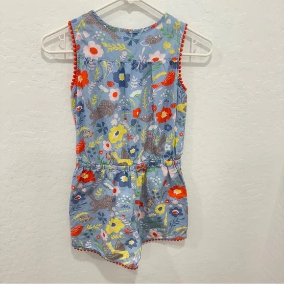 Mini Boden Romper Size 9-10Y  Blue Sleeveless Garden Print Mouse Bunny Flower - Picture 7 of 7